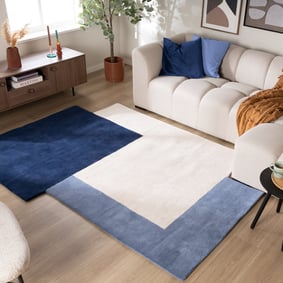 Wollen abstract vloerkleed - Jules Creme/Blauw