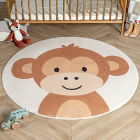 Rond wasbaar kindervloerkleed - Sammy Monkey Bruin