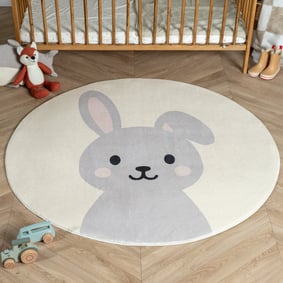Rond wasbaar kindervloerkleed - Sammy Rabbit Grijs