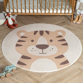 Rond wasbaar kindervloerkleed - Sammy Tiger Beige