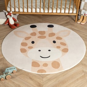 Rond wasbaar kindervloerkleed - Sammy Giraffe Beige