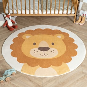Rond wasbaar kindervloerkleed - Sammy Lion Bruin