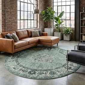 Rond vintage vloerkleed - Wonder Groen/Zwart