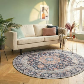 Rond vintage vloerkleed - Imagine Medaillon Blauw