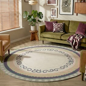 Rond katoenen vloerkleed - Nola Border Blauw