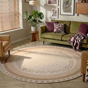 Rond katoenen vloerkleed - Nola Border Creme