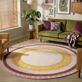 Rond katoenen vloerkleed - Nola Border Roze