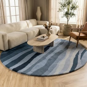 Rond wollen vloerkleed - Liora Blauw