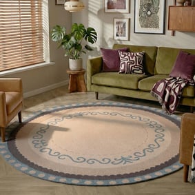 Rond katoenen vloerkleed - Nola Border Blauw