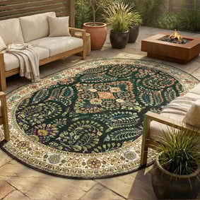 Ovaal vintage buitenkleed - Santo Flora Donkergroen