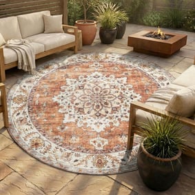 Rond vintage buitenkleed - Santo Medaillon Terra