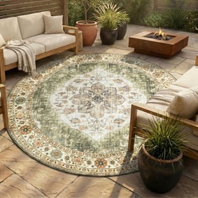 Rond vintage buitenkleed - Santo Mandala Groen