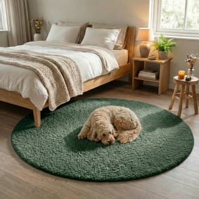 Rond fluffy vloerkleed - Bobby Groen