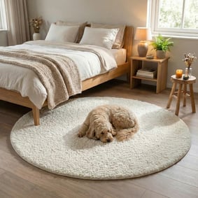 Rond fluffy vloerkleed - Bobby Wit