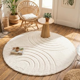Rond hoogpolig vloerkleed - Carvy Arches Crème