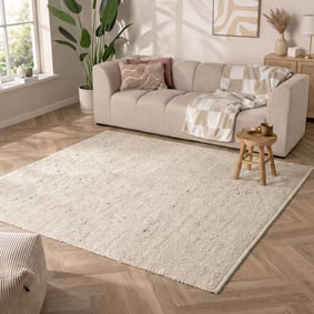 Vierkant wollen vloerkleed - Feline Wit/Gemeleerd