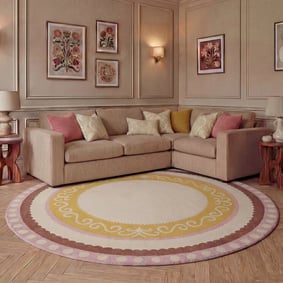 Rond katoenen vloerkleed - Nola Border Roze