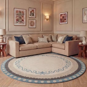 Rond katoenen vloerkleed - Nola Border Blauw