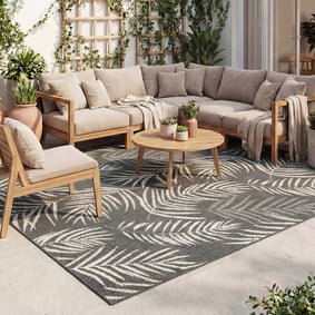 Buitenkleed - Malta Leaves Zwart