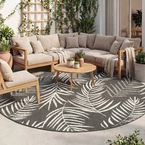 Rond buitenkleed - Malta Leaves Zwart