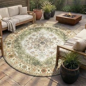Rond vintage buitenkleed - Santo Mandala Groen