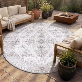 Rond vintage buitenkleed - Santo Flora Wit 