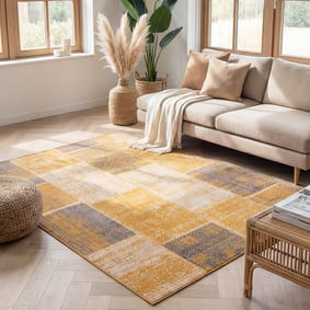 Patchwork vloerkleed - Spring Okergeel/Taupe