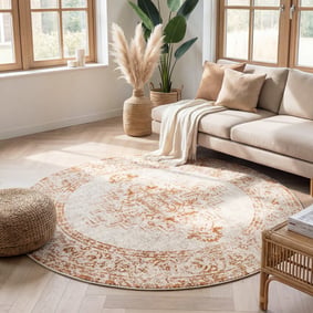 Rond vintage vloerkleed - Spring Ethnic Creme/Terra
