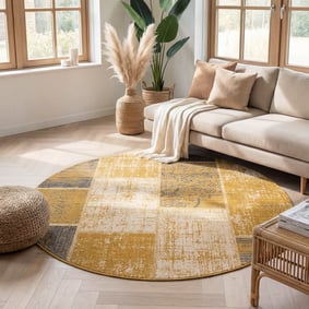 Rond patchwork vloerkleed - Spring Okergeel/Taupe