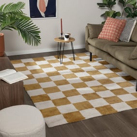 Checkerboard vloerkleed - Blox Okergeel