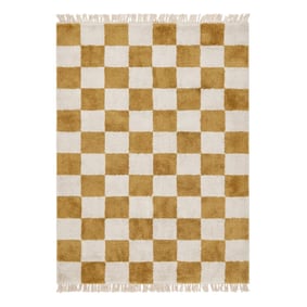 Checkerboard vloerkleed - Blox Fringe Okergeel - product