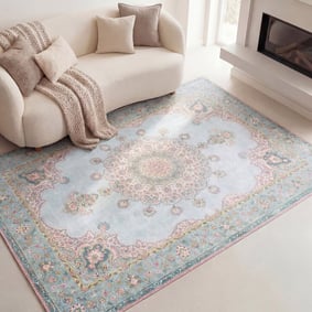 Vintage vloerkleed - Lily Medaillon Lichtblauw