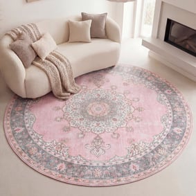 Rond vintage vloerkleed - Lily Medaillon Roze