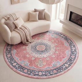 Rond vintage vloerkleed - Lily Medaillon Rood/Roze