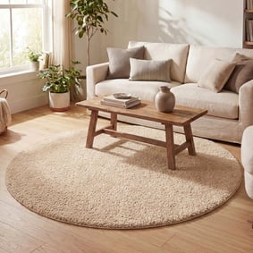 Rond hoogpolig vloerkleed - Lofty Beige