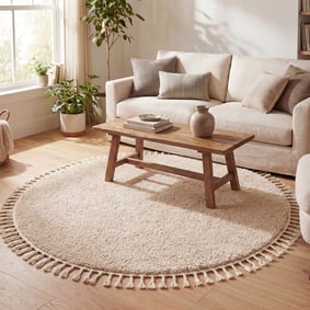 Rond hoogpolig vloerkleed - Lofty Fringe Beige