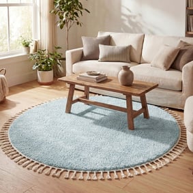 Rond hoogpolig vloerkleed - Lofty Fringe Lichtblauw