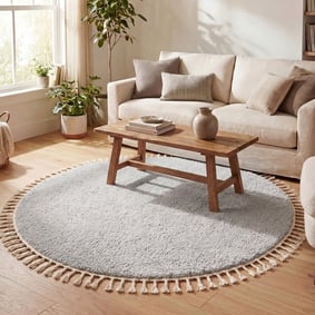 Rond hoogpolig vloerkleed - Lofty Fringe Licht Grijs