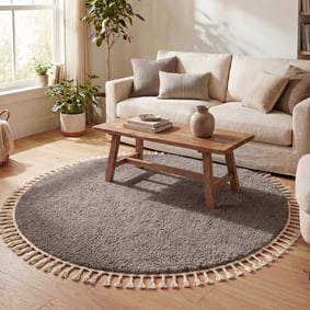 Rond hoogpolig vloerkleed - Lofty Fringe Taupe