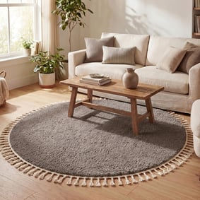Rond hoogpolig vloerkleed - Lofty Fringe Taupe