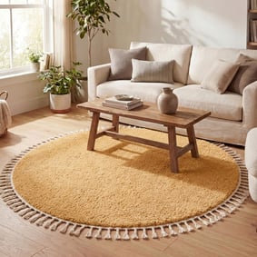 Rond hoogpolig vloerkleed - Lofty Fringe Geel