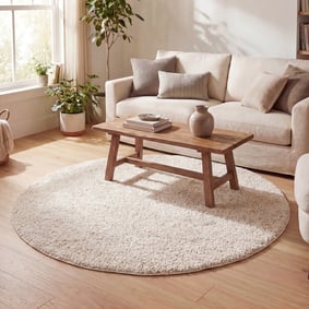 Rond hoogpolig vloerkleed - Lofty Creme/Wit