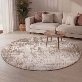 Rond wasbaar vloerkleed - Misha Grunge Creme/Bruin