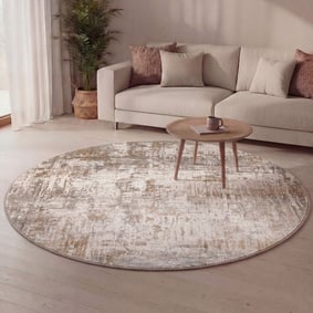 Rond wasbaar vloerkleed - Misha Grunge Creme/Bruin