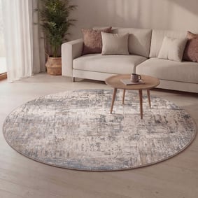 Rond wasbaar vloerkleed - Misha Grunge Creme/Grijs