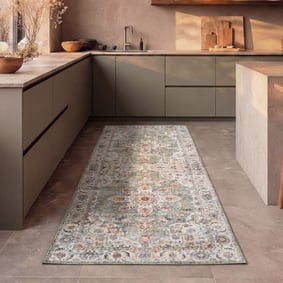 Wasbare loper - Domingo Mandala Olijfgroen