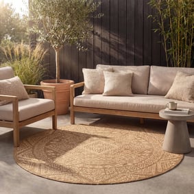 Rond jute buitenkleed - Mavi Medaillon Bruin/Creme