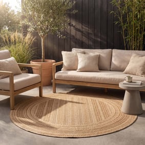 Rond jute buitenkleed - Mavi Stripes Creme/Bruin