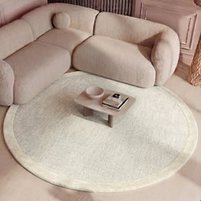 Rond vloerkleed laagpolig - Elena Border Beige