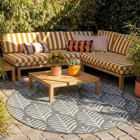 Rond buitenkleed - Summer Leaves Grijs